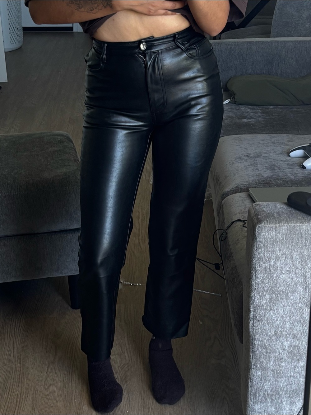 Wilfred Black Faux Leather Cropped Ankle Jeans